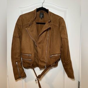 ZARA Brown suede crop moto jacket